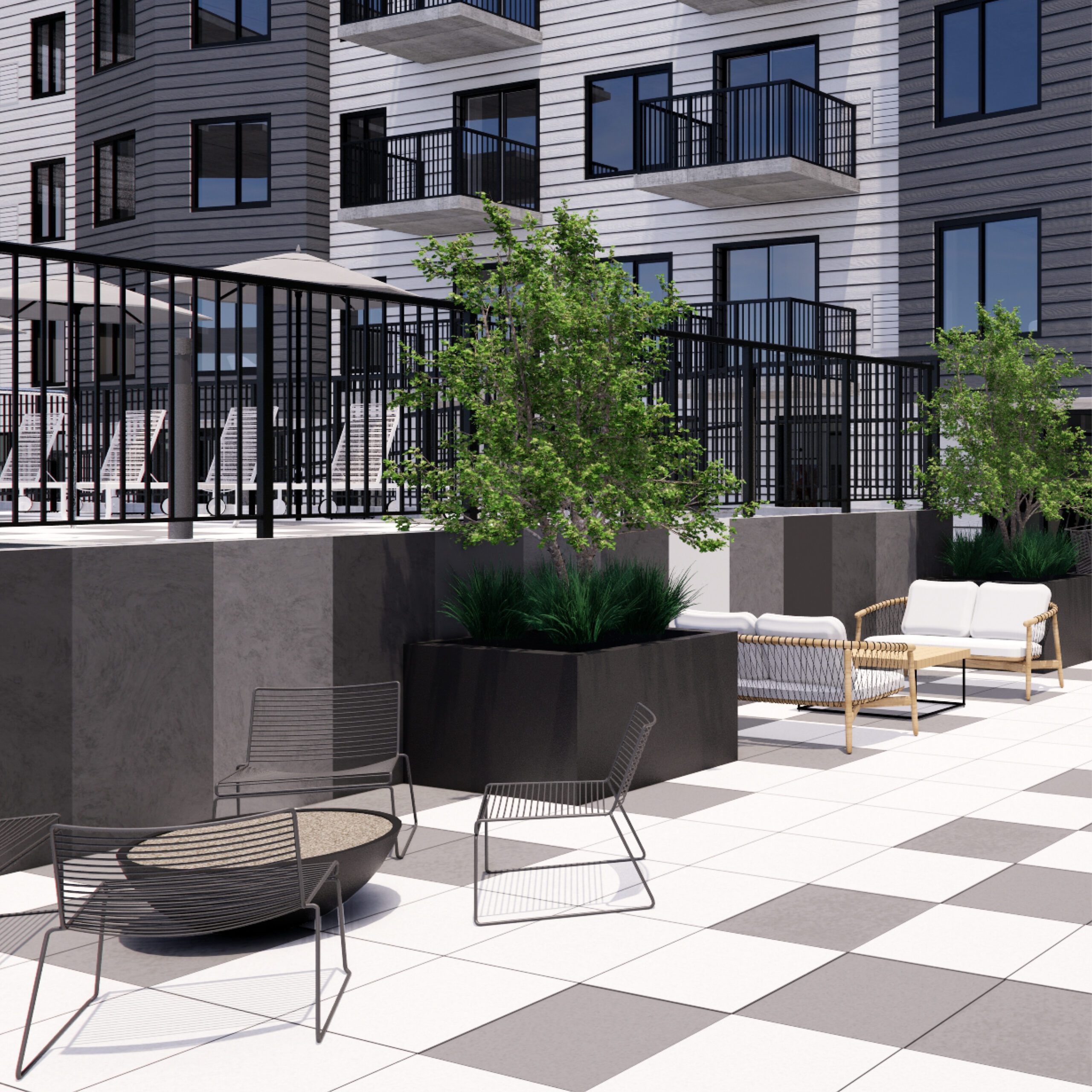 Enjoy the sun on our fourth-floor terrace with lounge seating, fire pits, grills, and patio tables. Plus, a ground-floor dog run for your furry friend!